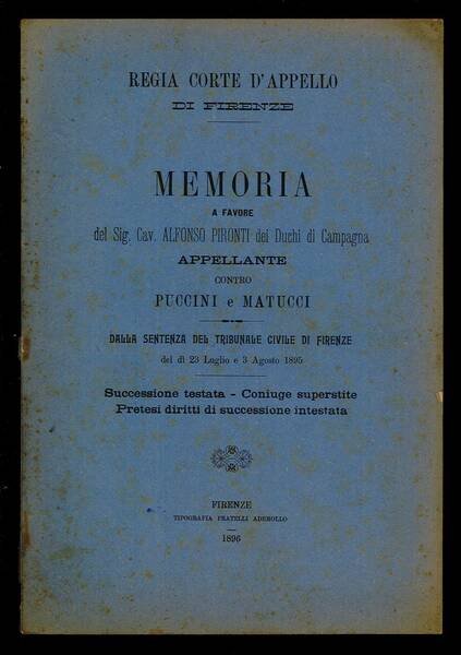 Memoria a favore del Sig. Cav. Alfonso Pironti dei Duchi …