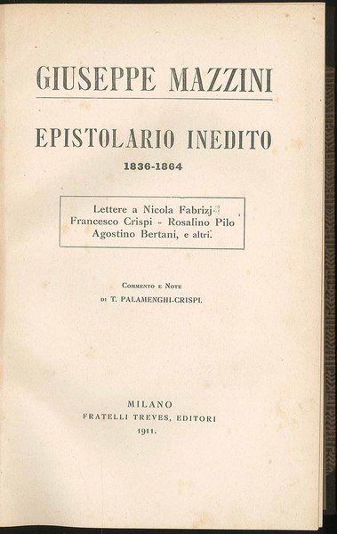Giuseppe Mazzini - Epistolario inedito 1836-1864