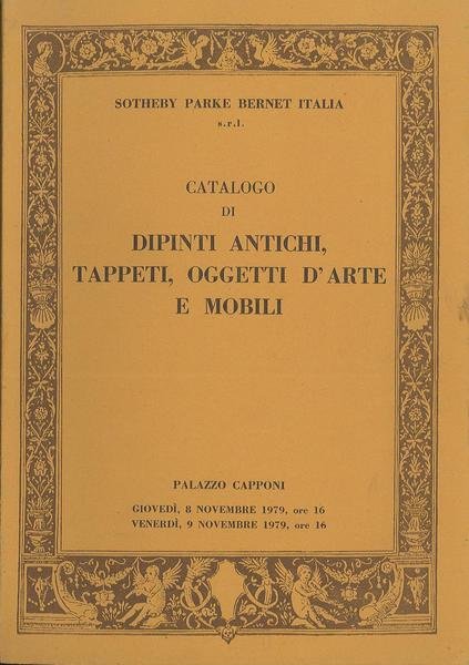 Catalogo di dipinti antichi, tappeti, oggetti d'arte e mobili