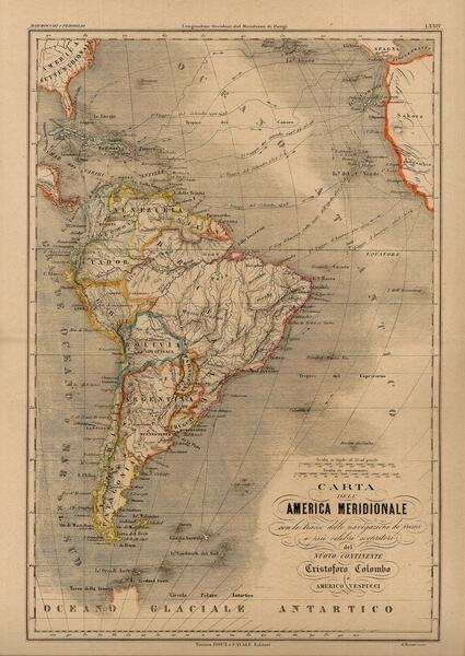 carta dell'America Meridionale con le tracce delle navigazioni de' primi …
