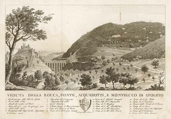 Veduta della rocca, ponte, acquedotti, e Monteluco in Spoleto
