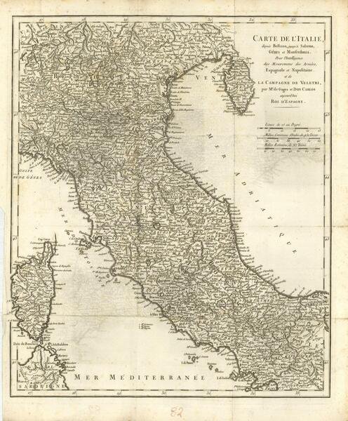 Carte de l'Italie depuis Belluno jusqu'à Salerno, Genes et Manfredonia. …