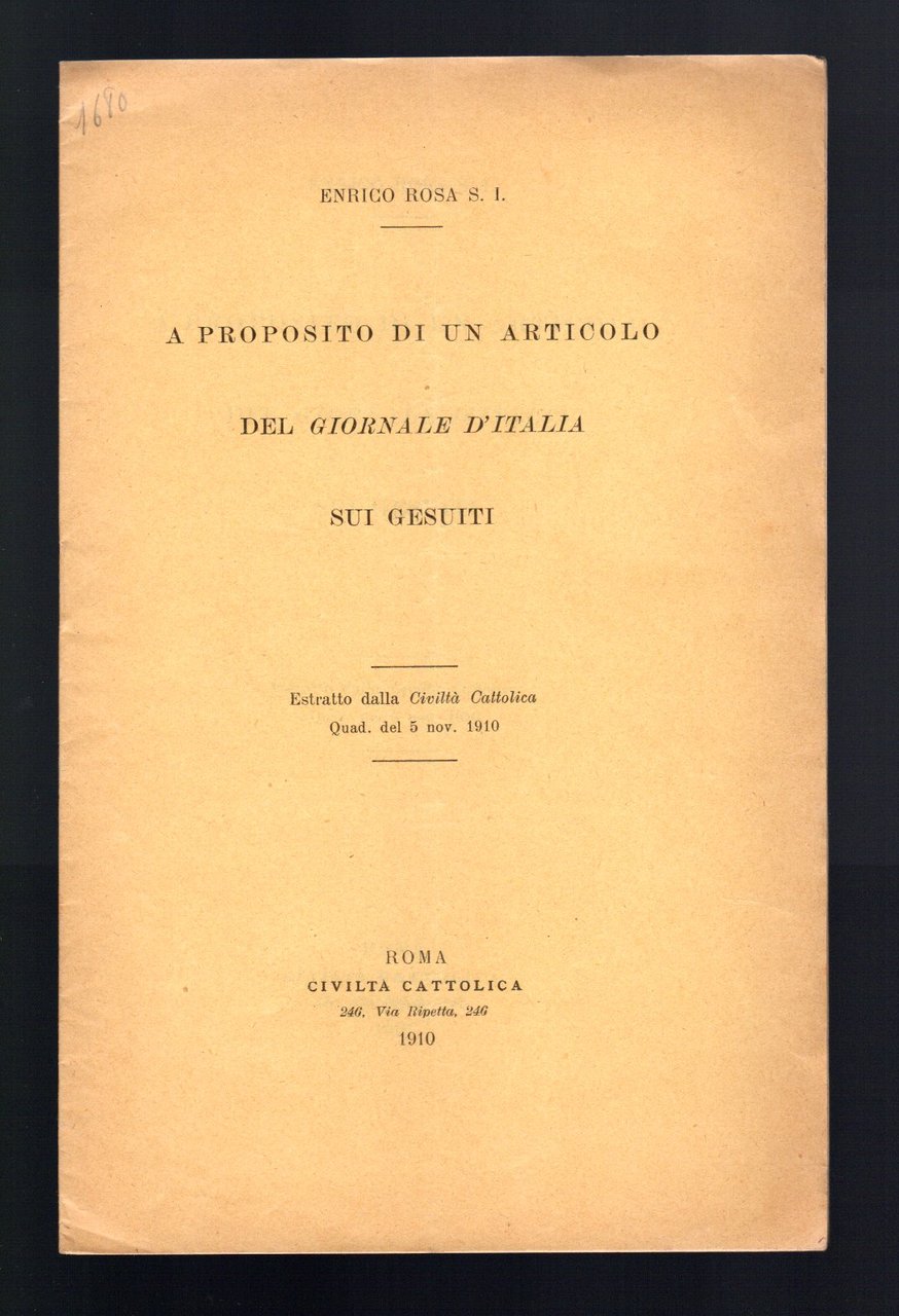 A Proposito di un articolo del Giornale d'Italia sui Gesuiti
