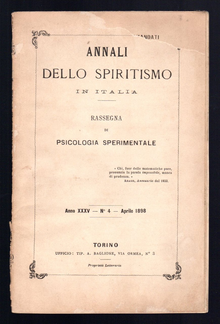Annali dello Spiritismo in Italia - Rassegna di psicologia sperimentale
