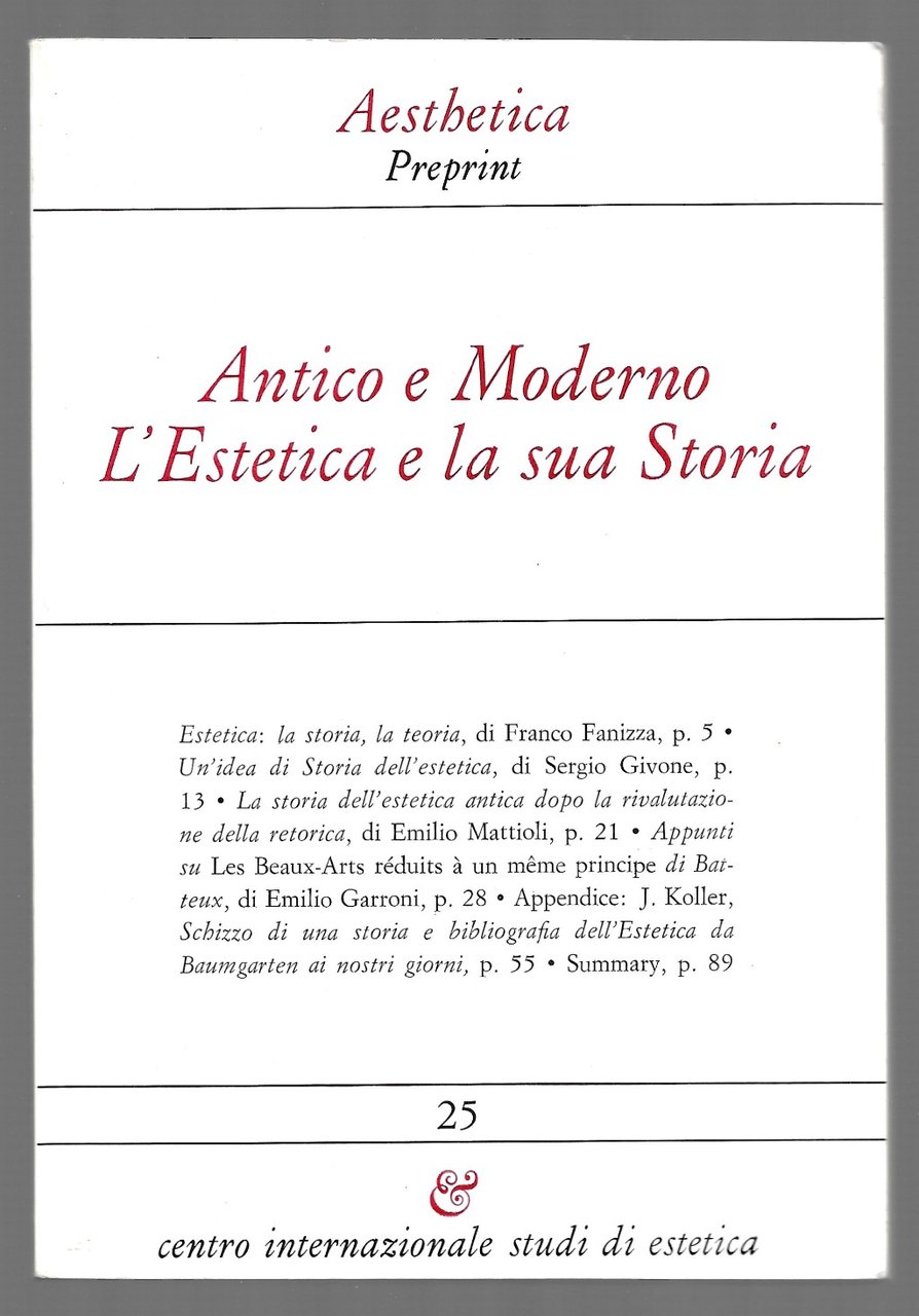 Antico e Moderno L'estetica e la sua Storia