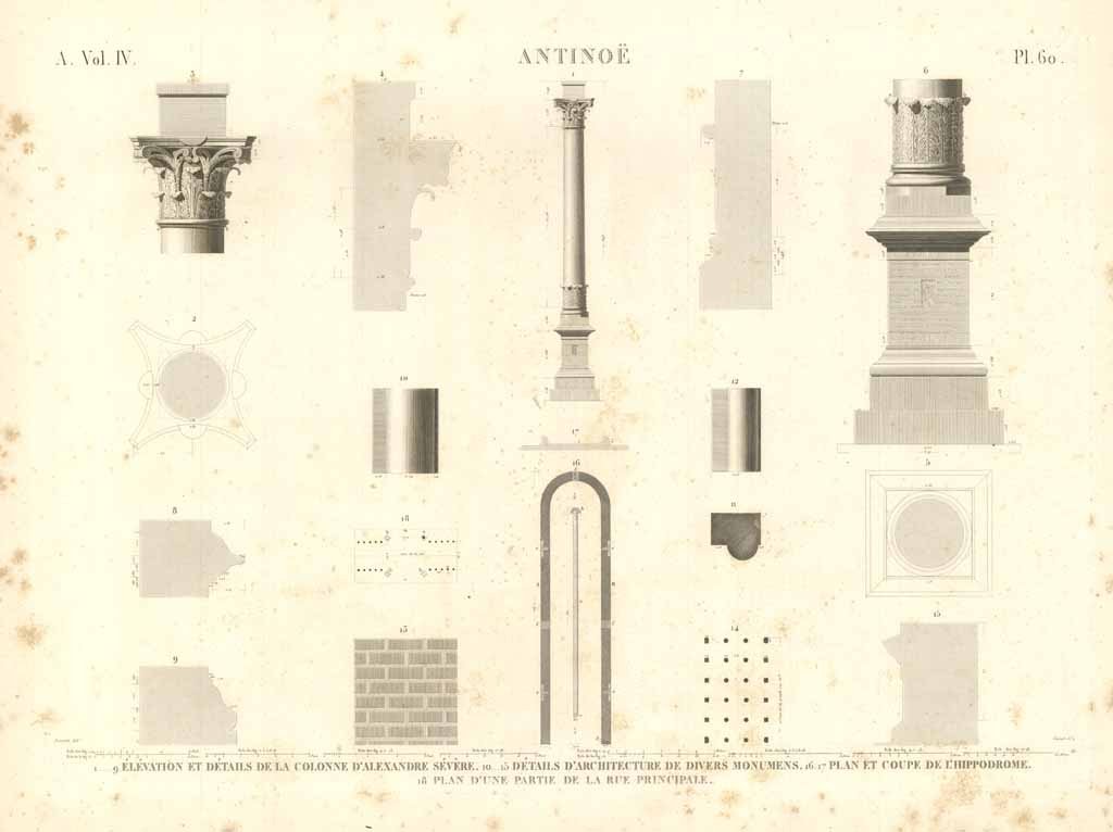 Antinoe - Elévation et détails de la colonne d'Alexandre Sévère …
