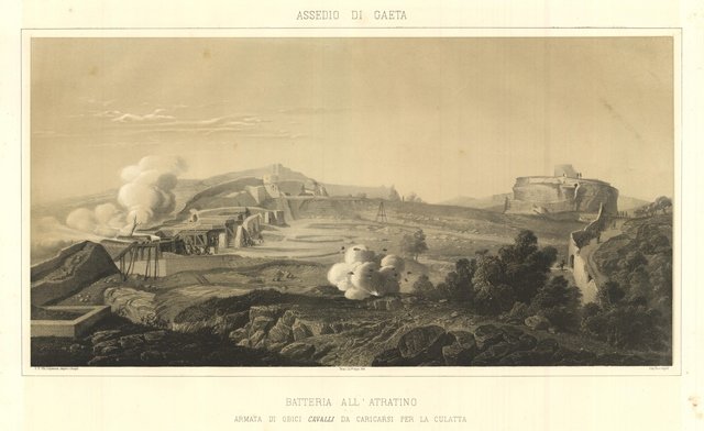 Assedio di Gaeta. Batteria all’Atratino. Armata di obici cavalli da …