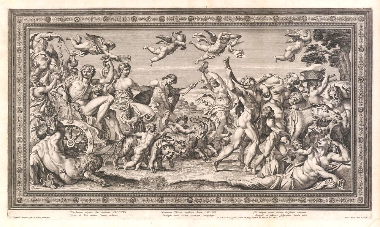 Bacchantum thyasis ibat comitatus Iacchus.