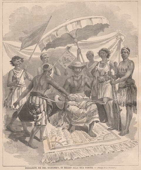 Behanzin, re del Dahomey, in mezzo alla sua corte
