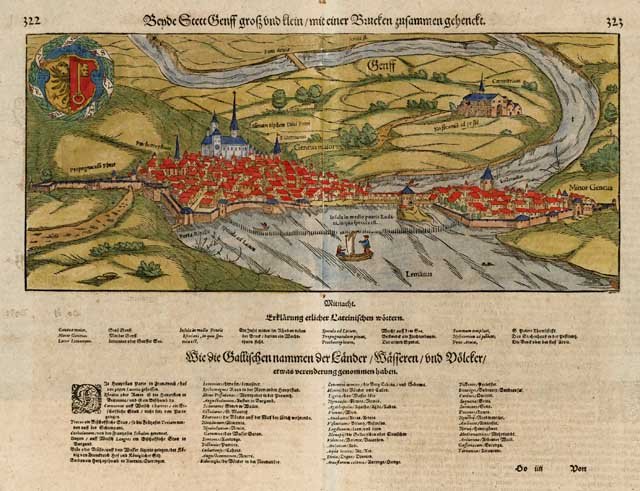 Beyde Stett Genff groß und klein mit einer Brucken zusammen …