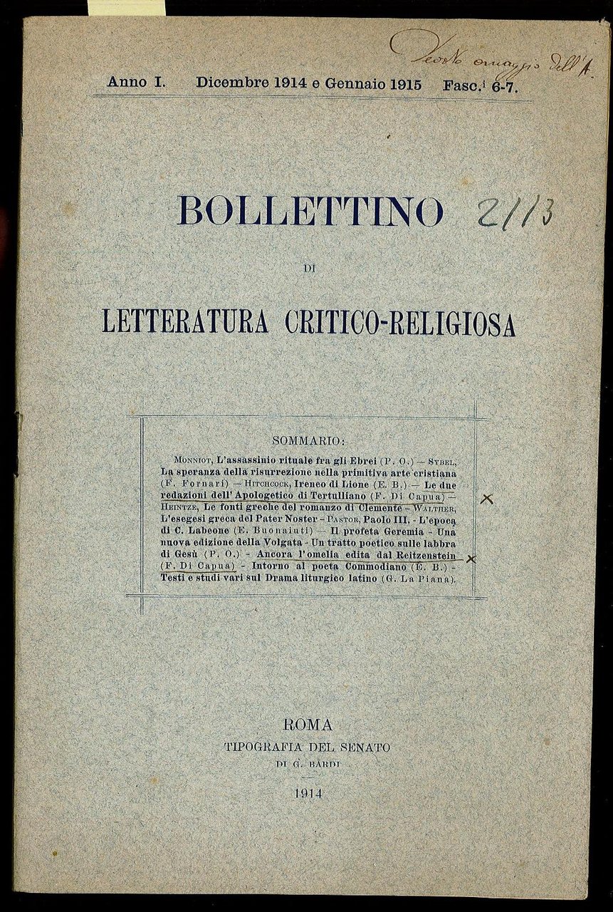 Bollettino di letteratura critico-religiosa
