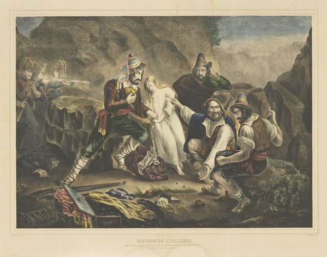 Brigands italiens. Après avoir assassiné le mari d'une juene femme, …