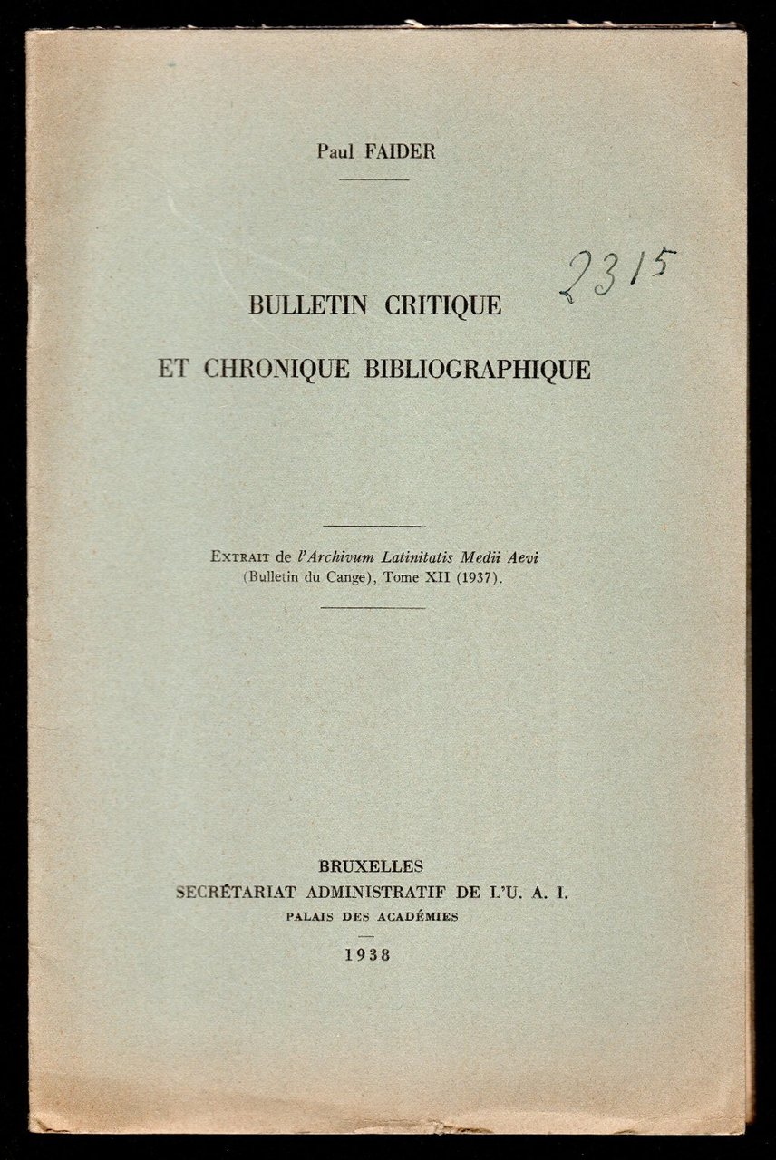 Bulletin critique et Chronique Bibliographique | Immagine principale