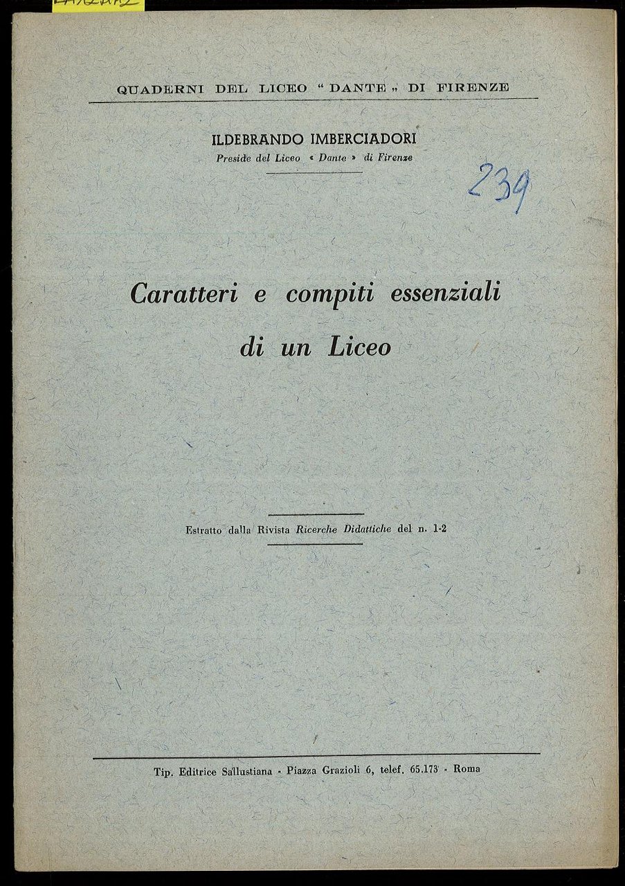 Caratteri e compiti essenziali di un Liceo