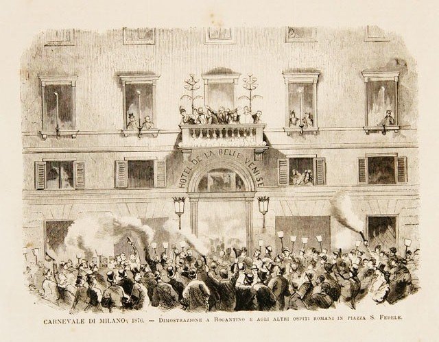 Carnevale di Milano, 1876.- Dimostrazione a Rogantino e agli altri …