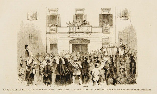 Carnevale di Roma, 1876.- Dimostrazione a Meneghino e Balanzone dinanzi …