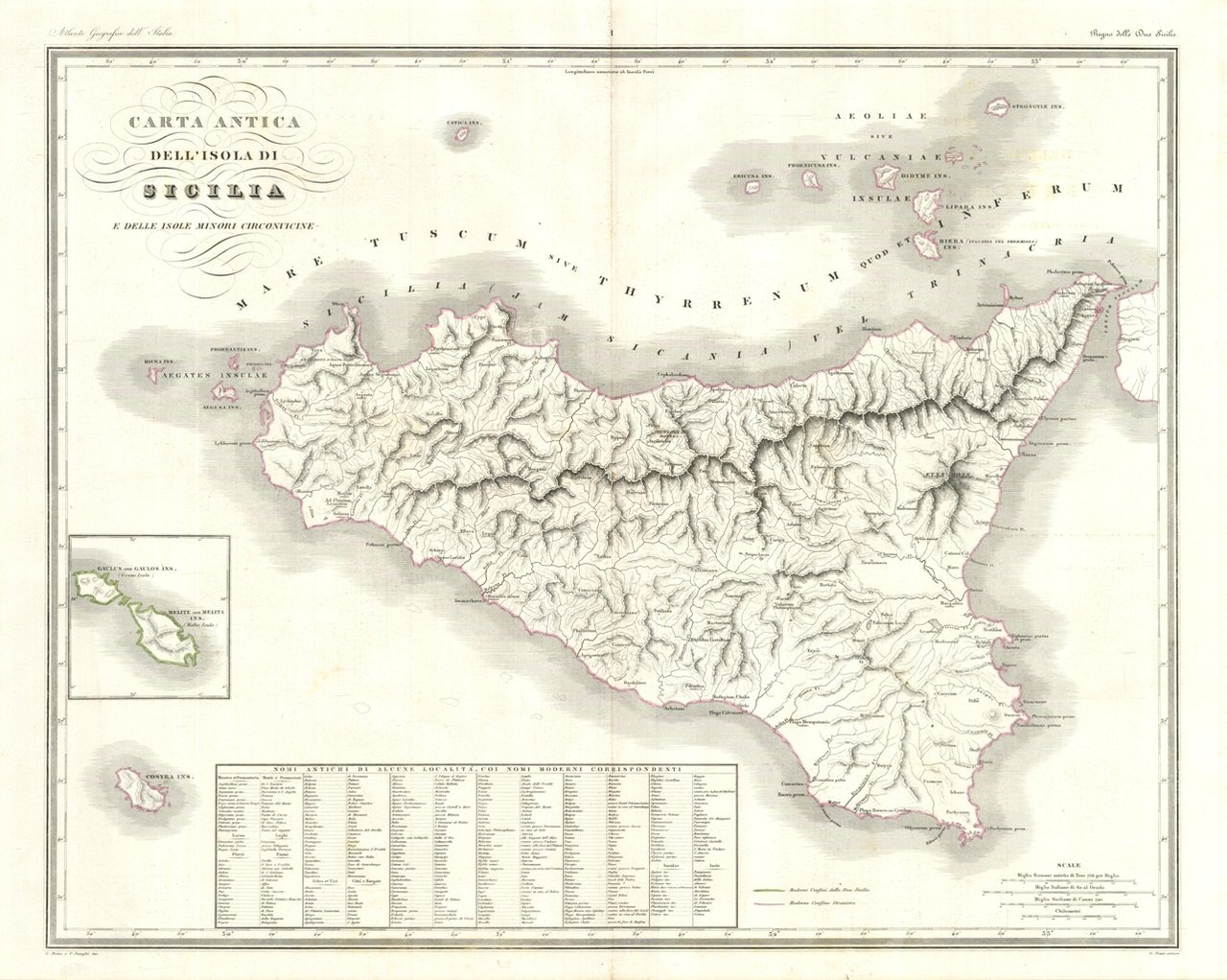 Carta antica dell'Isola di Sicilia e delle Isole minori circonvicine