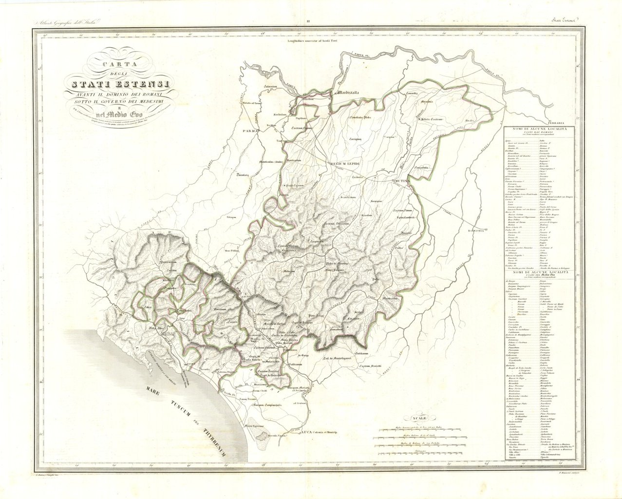 Carta degli Stati Estensi avanti il Dominio dei Romani.