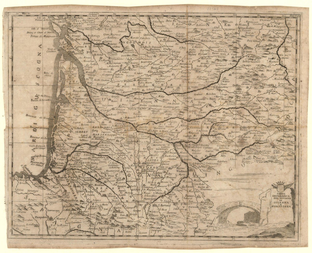 Carta Geografica del Governo di Guienna e Guascogna