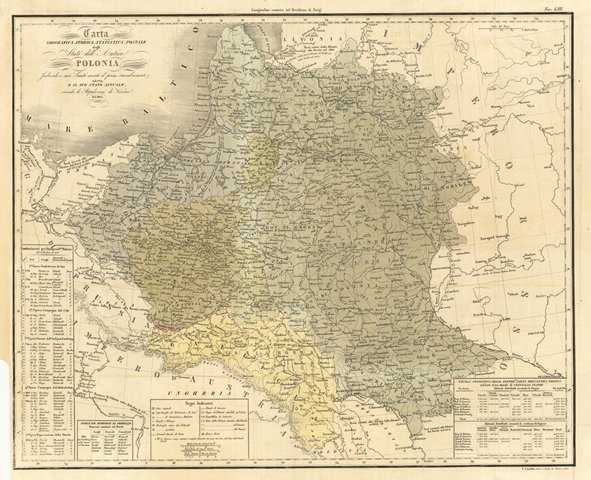 Carta Geografica Storica, Statistica, Postale degli Stati dell’Antica Polonia Indicando …