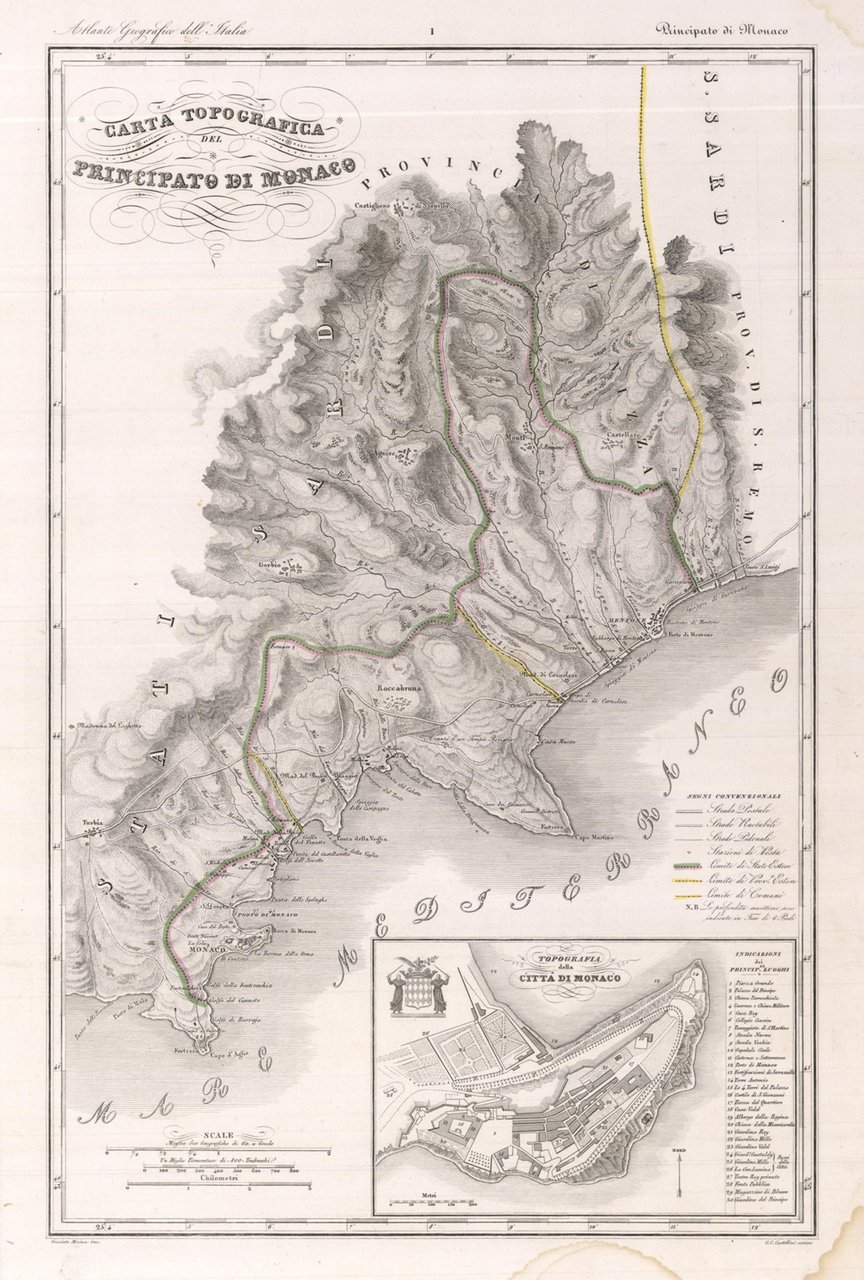 Carta Topografica del Principato di Monaco. In basso a dx. …