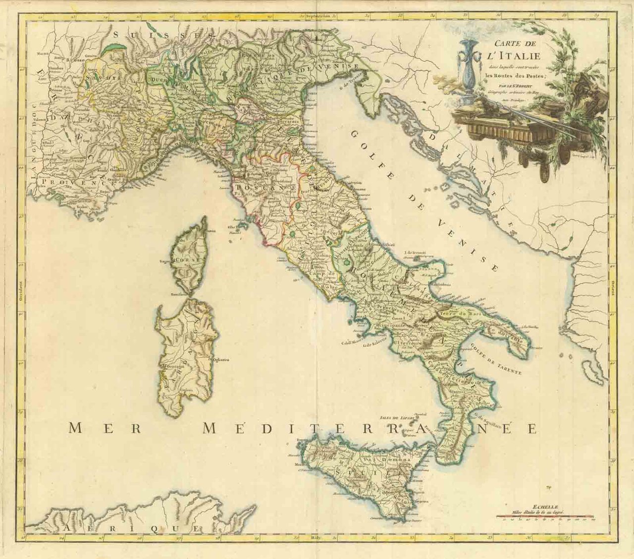 CARTE DE L’ITALIE DANS LAQUELLE SONT TRACES LES ROUTES DES …