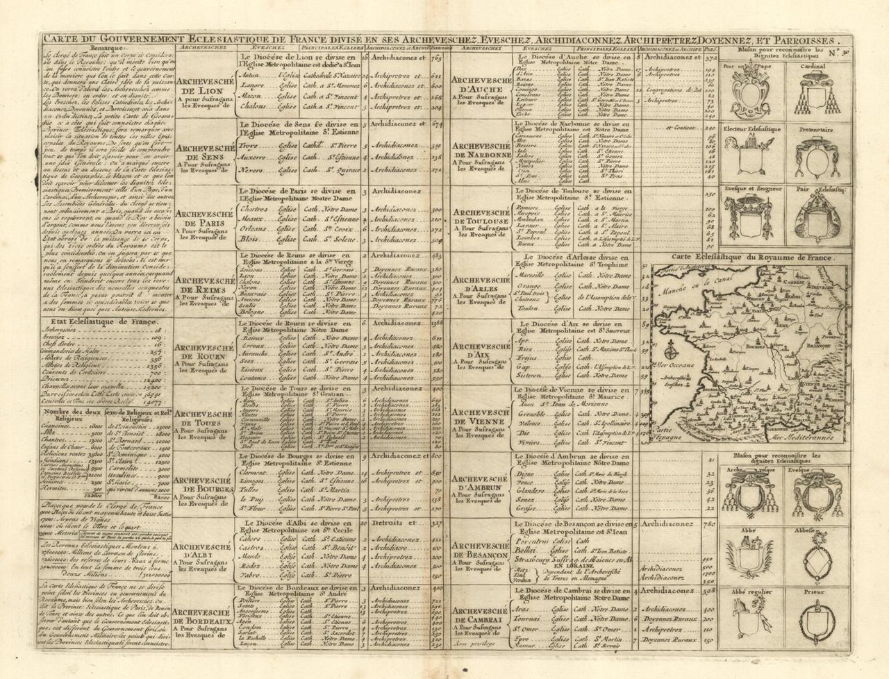 Carte du Gouvernement Ecclesiastique de France Divise en ses Archeveschez, …