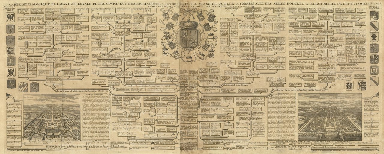 Carte genealogique de la famille Royale de Brunswick = Lunebourg-Hanover …