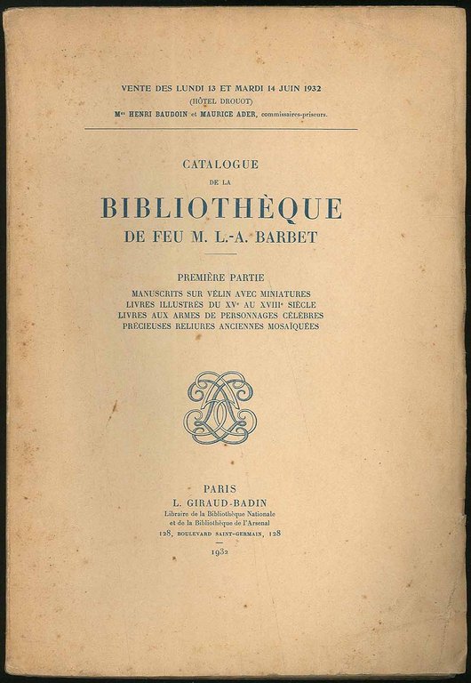 Catalogue de la bibliotheque de Feu M. L.- A. Barbet | Immagine Gallery 1
