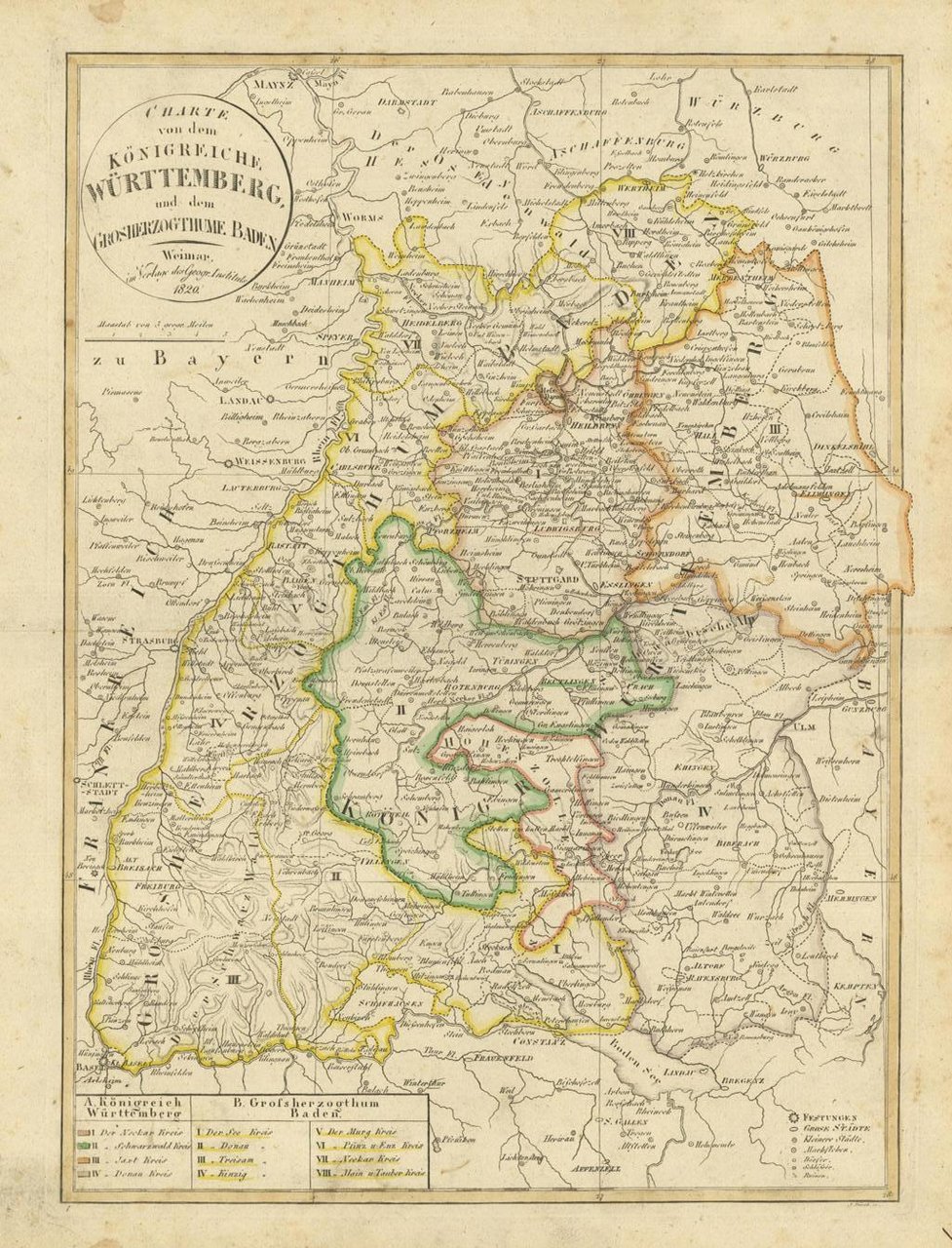 Charte von dem Konigreiche Wurttemberg und dem Grosherzogthume Baden