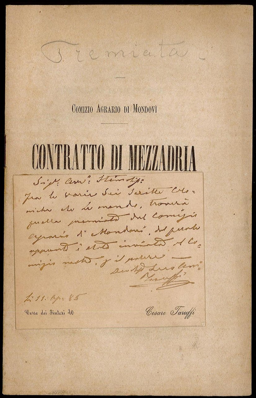 Comizio Agrario di Mondovì - Contratto di mezzadria e locazione …