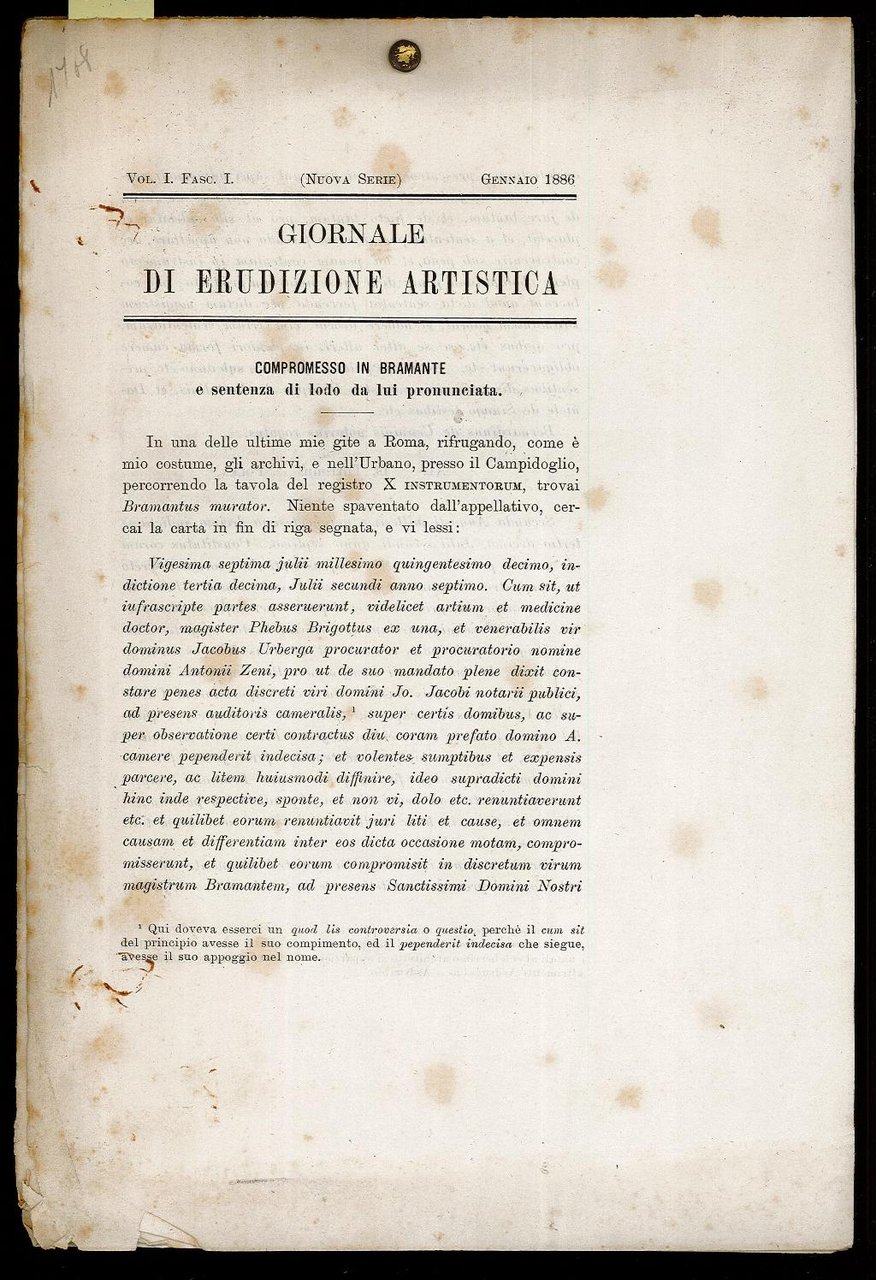Compromesso in Bramante e sentenza di lodo da lui pronunciata