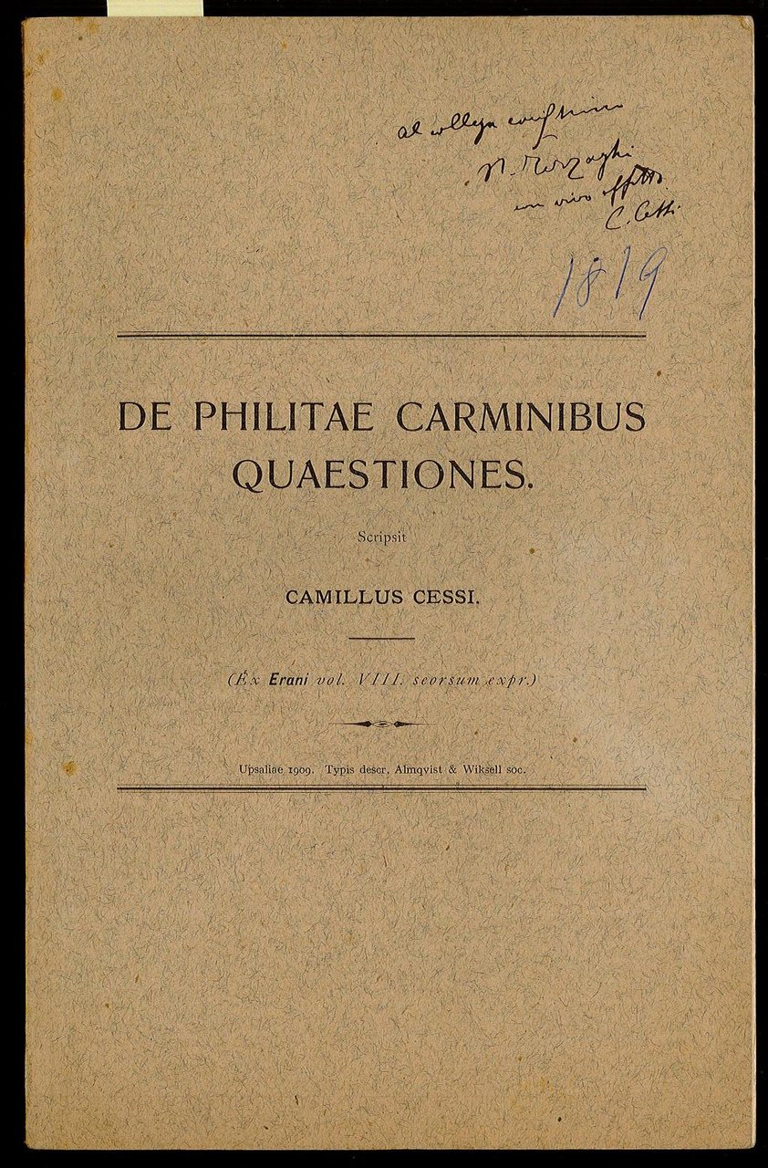 De Philitae Carminibus Quaestiones