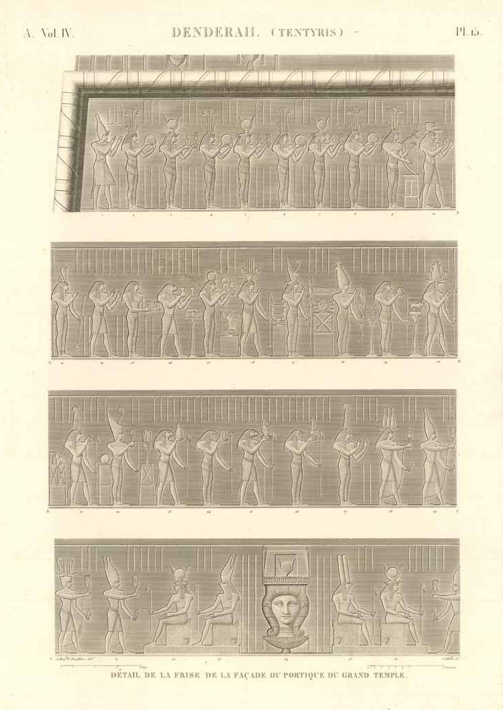 Denderah. (Tentyris) - Detail de la frise de la facade …