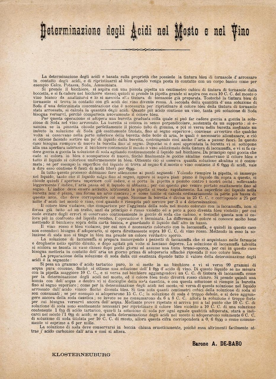 Determinazione degli Acidi nel Mosto e nel Vino