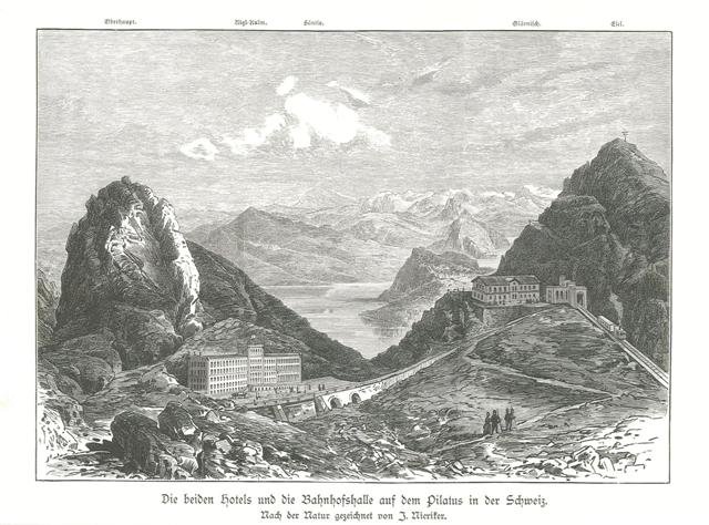 Die beiden hotels und die Bahnhofshalle auf dem Pilatus in …
