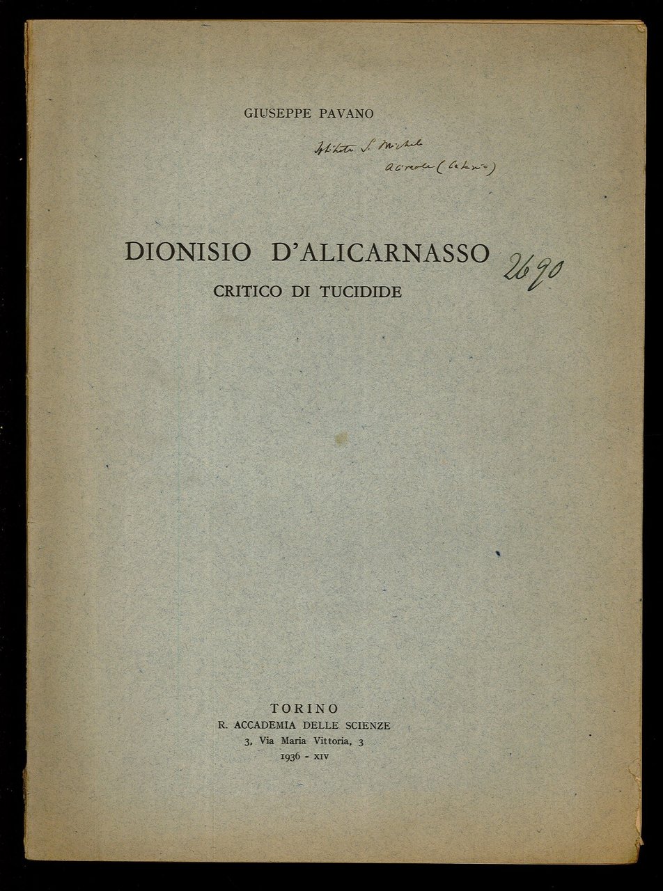 Dionisio di Alicarnasso critico di Tucidide