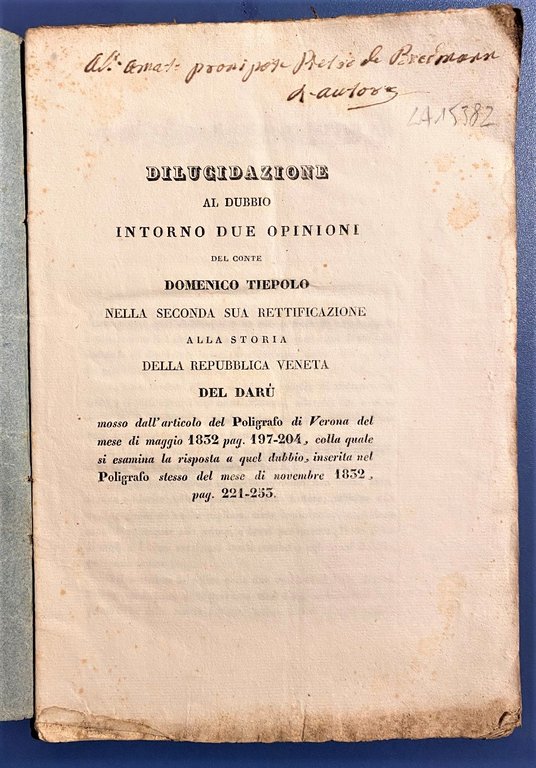 Divulgazioni al dubbio intorno a due opinioni del conte Domenico Tiepolo