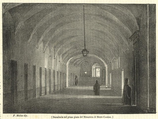 Dormitorio nel primo piano del Monastero di Monte-Cassino