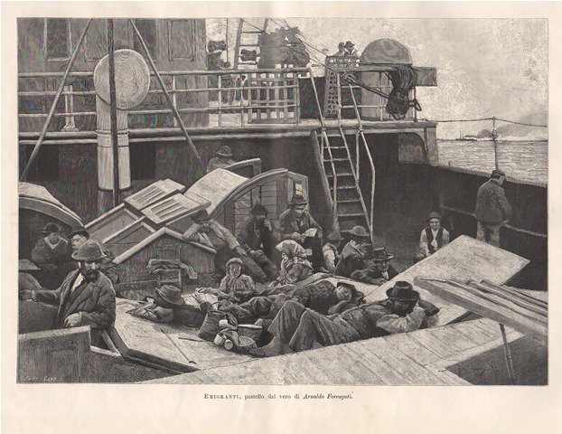 Emigranti, pastello dal vero di Arnaldo Ferraguti