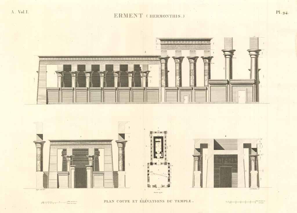 Erment (Hermonyhis) - Plan coupe et élévations du temple