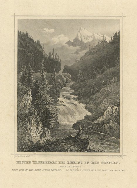 Erster wasserrfall des Rhain in dem Rofflen Canton Graubunden