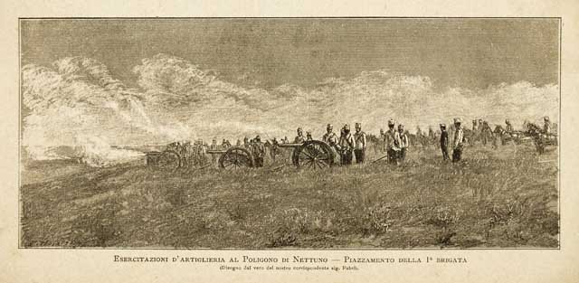 Esercitazioni d'artiglieria al poligono Nettuno - Piazzamento della 1° brigata