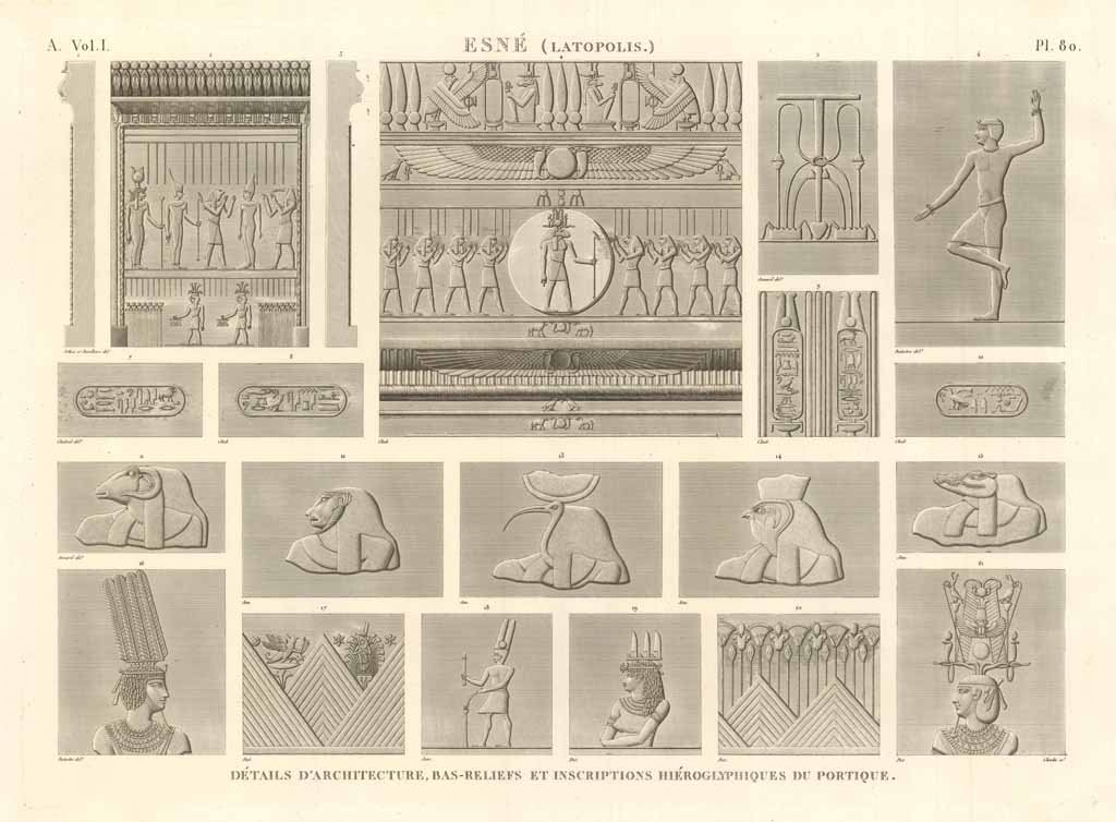 Esnè (Latopolis) - Details d'architecture, bas-reliefs et inscriptions .