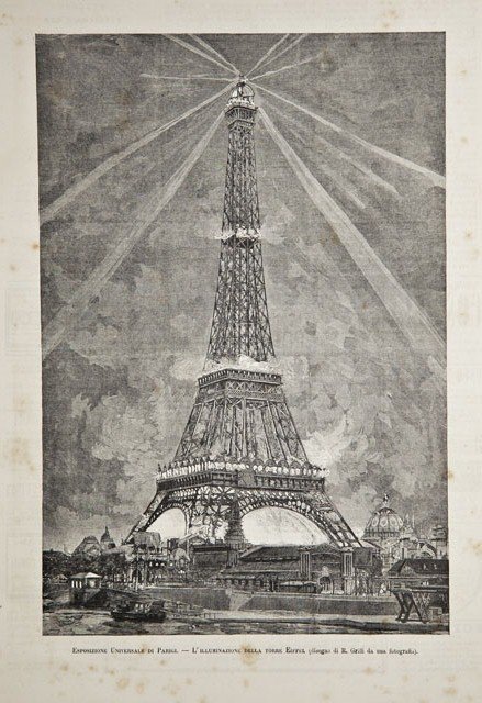 Esposizione Universale di Parigi / L'illuminazione della torre Eiffel