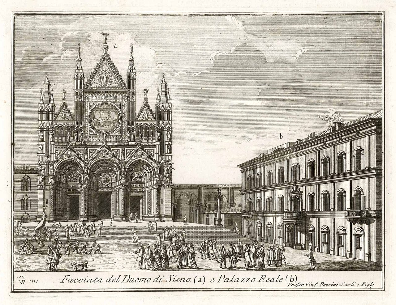 Facciata del Duomo di Siena (a) e Palazzo Reale (b)
