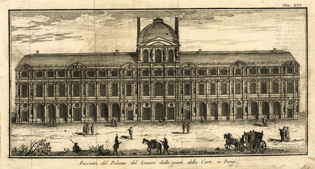 Facciata del Palazzo del Louvre dalla parte della Corte, in …