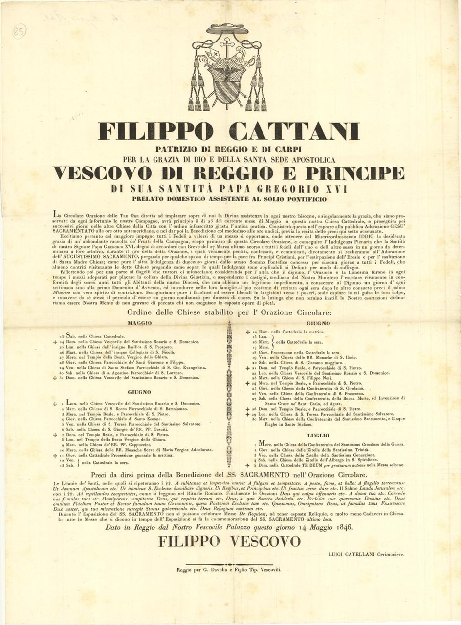 Filippo Cattani Patrizio di Reggio e di Carpi per la …