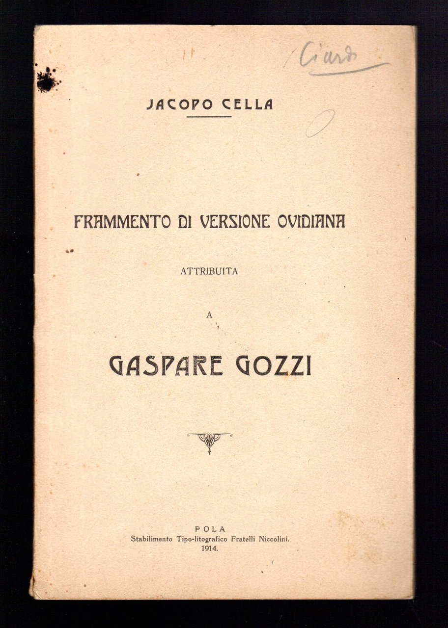 Frammento di versione Ovidiana attribuita a Gaspare Gozzi