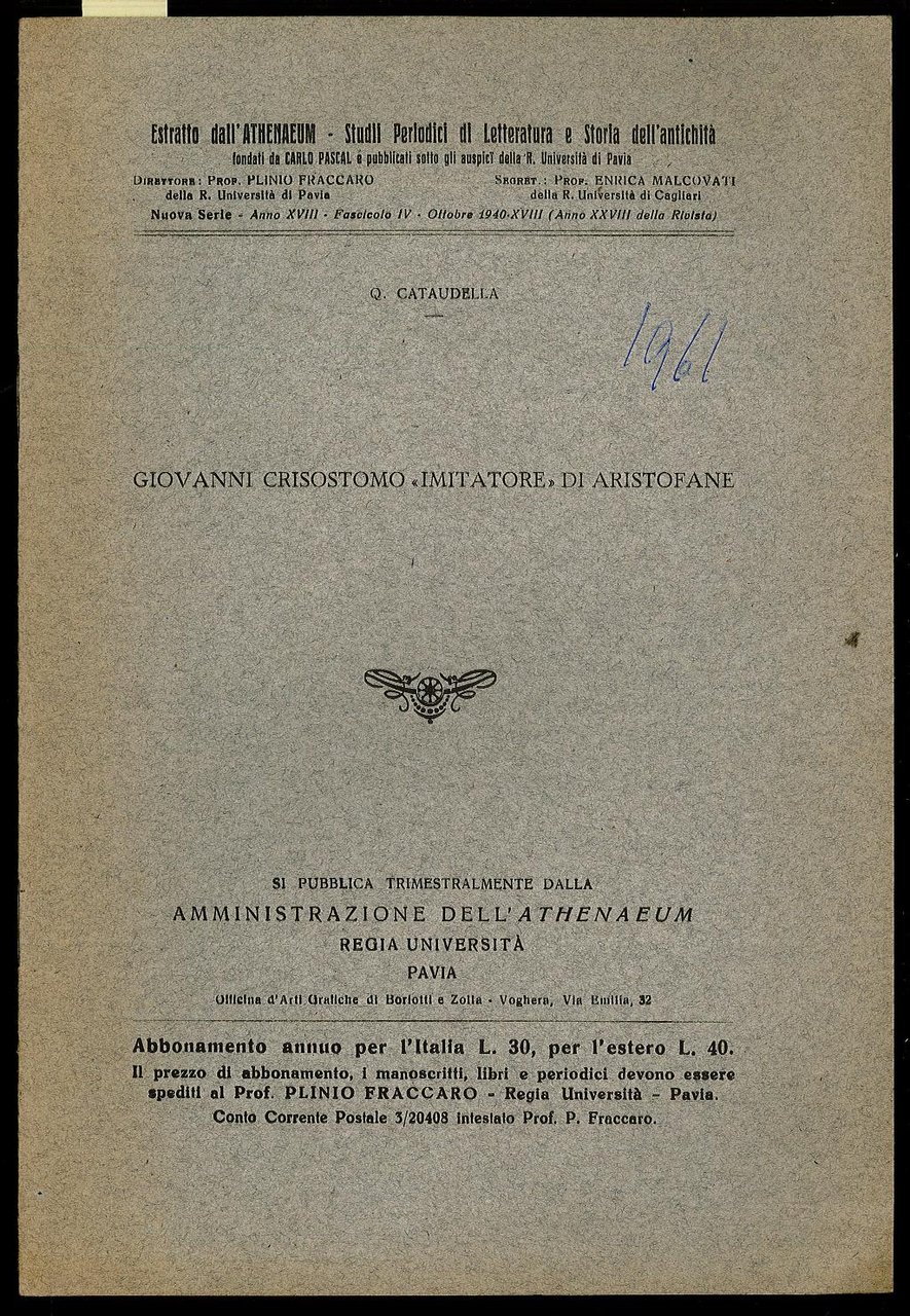 Giovanni Criostomo “Imitatore” di Aristofane